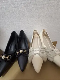 GRL キルティングリボンロゴパンプスと フリルバックルポインテッドトゥパンプス