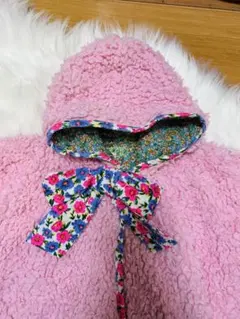 fafa フェフェ　花柄　ピンク　リボン付きベビーポンチョ S