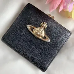 ヴィヴィアンウエストウッド　折り財布　がま口　オーブ　シボ革　レザー　本革　黒