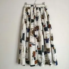 Ray Cassin プリーツロングスカート 抽象柄 ホワイト