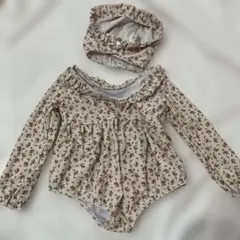 韓国ファッション　花柄長袖水着セット 90 綺麗　帽子付き