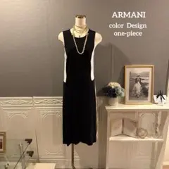 【6万円】ARMANI バイカラーデザインストレッチワンピースのサムネイル