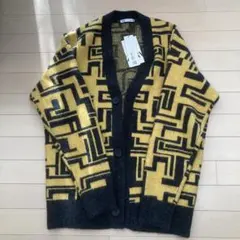 幾何学模様 カーディガン S-M イエロー/ブラック