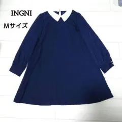おすすめ！【新品タグ付き】イング　ネイビー 長袖透け感ワンピース М