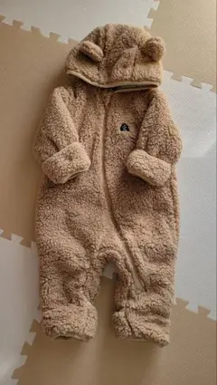 ベージュ クマ耳 フード付き ジャンプスーツ 80