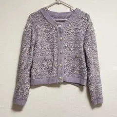 ems excite ツイードニットカーディガン 長袖 ラベンダー