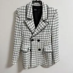 ZARA チェック柄ダブルブレストジャケット M