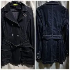 ◇ブラックデニム ベルテッドコート+RICOリコ（HIROKO BIS） 9号