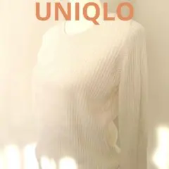 ★☆【UNIQLOユニクロ】☆★ホワイト リブ編み☆長袖ニット☆カシミヤ混☆XL