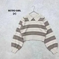 RETRO GIRL/襟付きニット/F/グレージュ/ボーダー/ショート丈