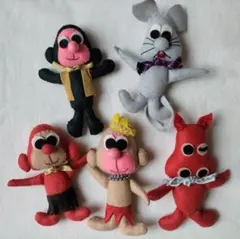 【昭和お人形】愉快な動物のフェルト人形　５個セット