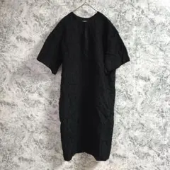 ユナイテッドアローズ　ひざ丈ワンピース　五分袖【38】黒　コクーンシルエット