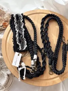 マクラメショルダーストラップ 黒レースリボン