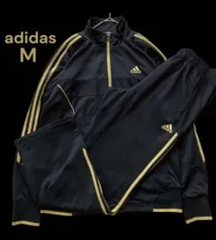 【美品】adidas ジャージ上下 セットアップ 黒×金 M