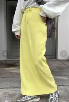 チャオパニック　イエロー リブ タイトスカート ロング丈