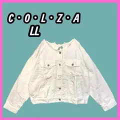 [C.O.L.Z.A] ノーカラー　デニムジャケット　オーバーバックりボタン　白