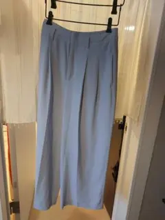 ライトブルー ワイドパンツ ゴムウエスト