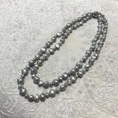 美品 SILVER フォレストグリーン 淡水パール 真珠ネックレス 2連