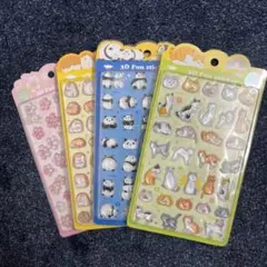 3Dシール4枚　ボンボンドロップ風　ゆるい動物たち　ねこ　パンダ　ハリネズミ　桜