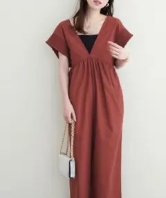natural couture（ナチュラルクチュール）綿麻シャーリング袖サロペのサムネイル