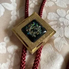 装飾的バッジ付きえんじ色のループタイ
