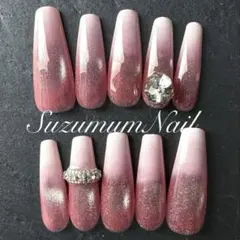 【現品】ネイルチップ ロング ワンホンネイル ベイビーブーマー 韓国 指輪ネイル