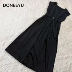 ドニーユ Aライン ロングワンピース Ｖネック フレンチスリーブ リングベルト