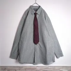 ネクタイシャツ (XL) ネクタイ付 大きめサイズ ゆるダボ 青 グレー 古着