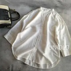 【ユニクロ】【リネン混】バンドカラー ホワイトシャツ Mサイズ