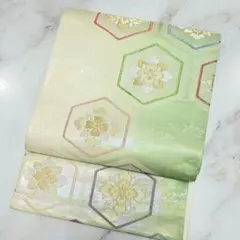 No.135 袋帯 亀甲模様 グラデーション 緑色