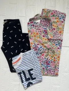H&M キッズ130cm 服 3点セット花柄サロペット ボーダーレギンス女の子のサムネイル