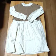 3can4on　ブラウンアイボリー七分袖ワンピース　120cm