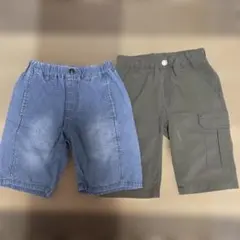 子ども用　男の子　130 ハーフパンツ 2点セット ブルー カーキ 半ズボン