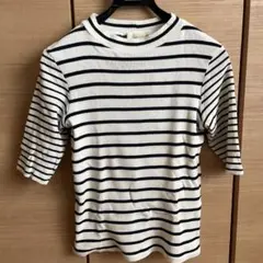 BEAUTY&YOUTH ストライプ五分袖Tシャツ