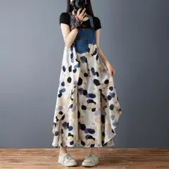 新品 大きいサイズ 春夏 デニム切替ワンピース ゆったりサロペット　スカート
