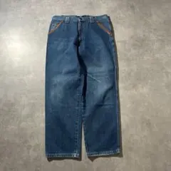 ヴィンテージ ワイド デニム ブルー デザイン コットン パンツ