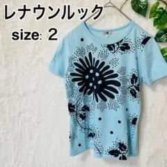 レナウンルック ミニTシャツ 半袖 大花柄 ドット柄 総柄 カットソー 2 水色