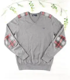 FRED PERRY フレッドペリー Vネックニット チェック切替 グレー Sのサムネイル