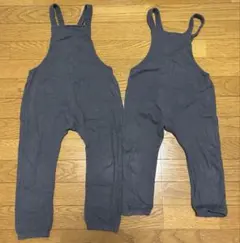 100　110　ユニクロ　サロペット　グレー　2枚　お揃い　つなぎ　双子　年子