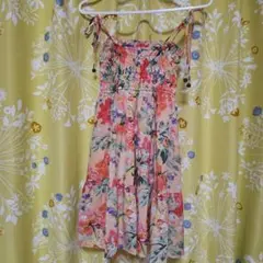 フラワープリント ノースリーブミニワンピースM