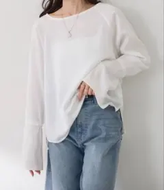 ブラウス シャツ 袖フレアサテンTブラウス レディースのサムネイル