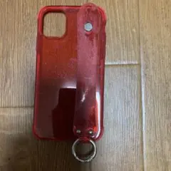 iPhone用ケース レッド ラメ ストラップ付き