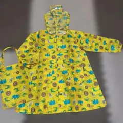 イエロー 動物柄 フード付きレインコート