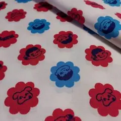 ✿★【ペコちゃん】ミルキーフラワーピンク<シーチング>生地 布 はぎれ[白系]