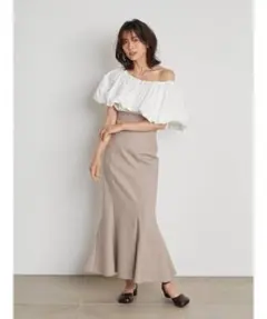 snidel ハイウエストヘムフレアスカート ベージュ