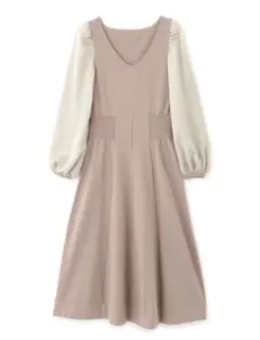 ジルスチュアート ロングニットワンピース 異素材 上品ニット モカピンク　M