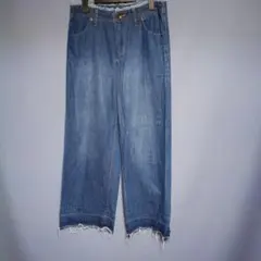 ライトブルー フリンジ ストレートデニム