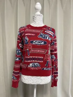 【激レア】HYSTERIC GLAMOUR 総柄ニット　赤　ショート丈　セーターのサムネイル