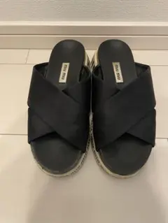 miumiuロゴサンダル　黒　グリッター34 新品未使用正規品 miu MIUMIU ミュウミュウ サンダル 5XX644 Q1D レディース