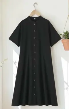 無印良品　涼感半袖シャツワンピース　黒.XL